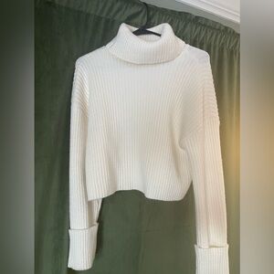 Cream cropped turtleneck sweater